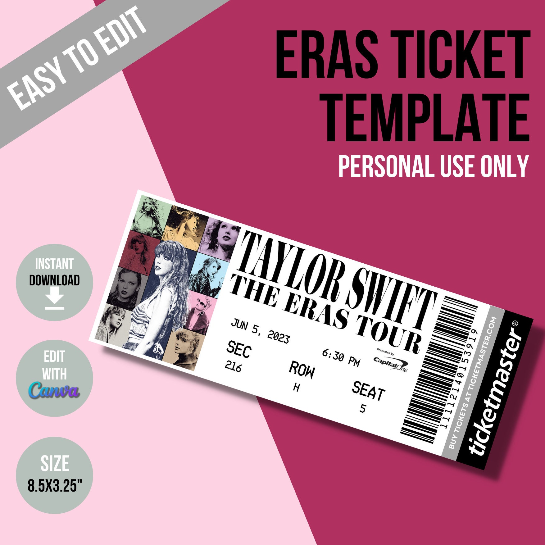 Taylor Swift the Eras Tour Ticket Canva Template Ticket Etsy