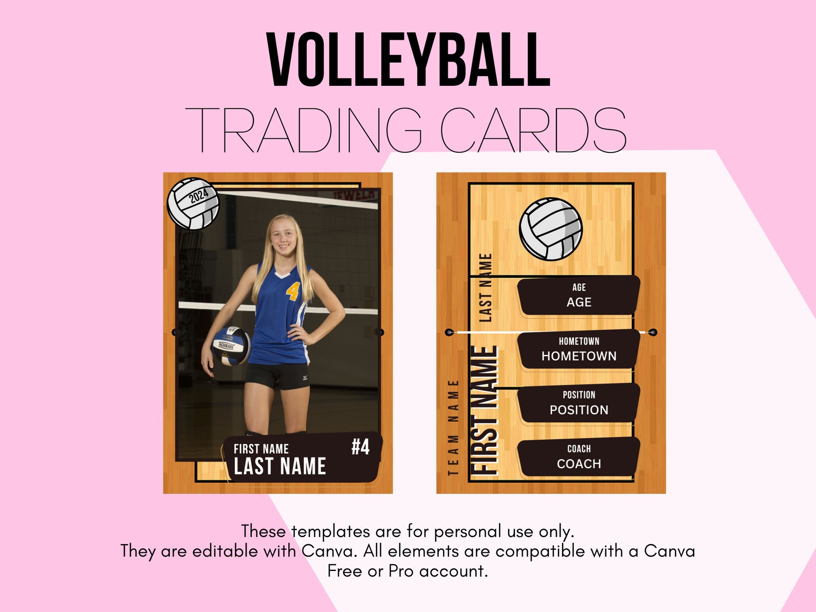 Custom Volleyball Trading Card Template Youth Volleyball Make Your Own ...