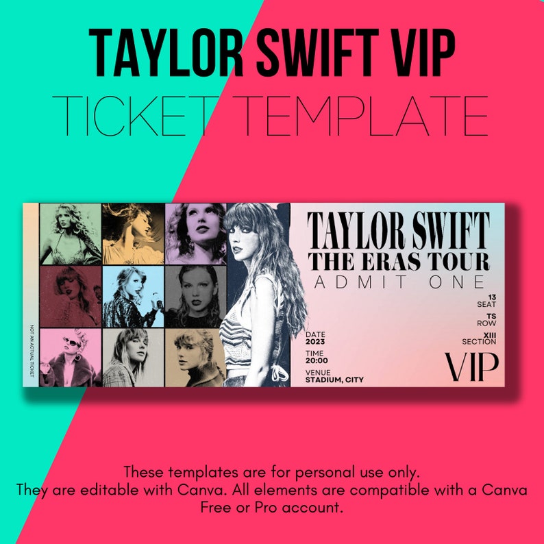 Taylor Swift Eras Tour VIP Ticket Template Taylor Swift Eras Tour Ticket Template Taylor Swiftie