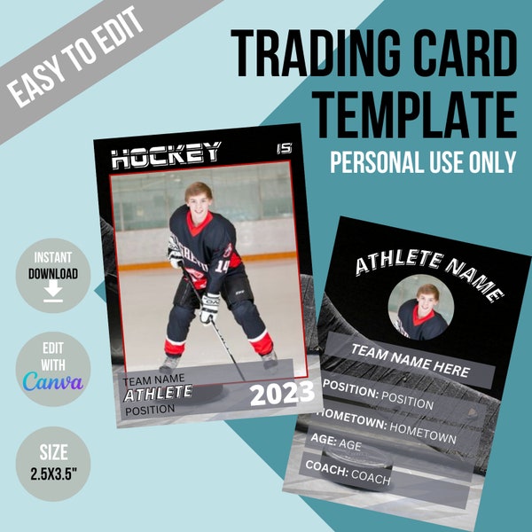 Custom Hockey Trading Card Template; Youth Hockey; Make Your Own Trading Card; Build Your Own; Customizable Trading Card