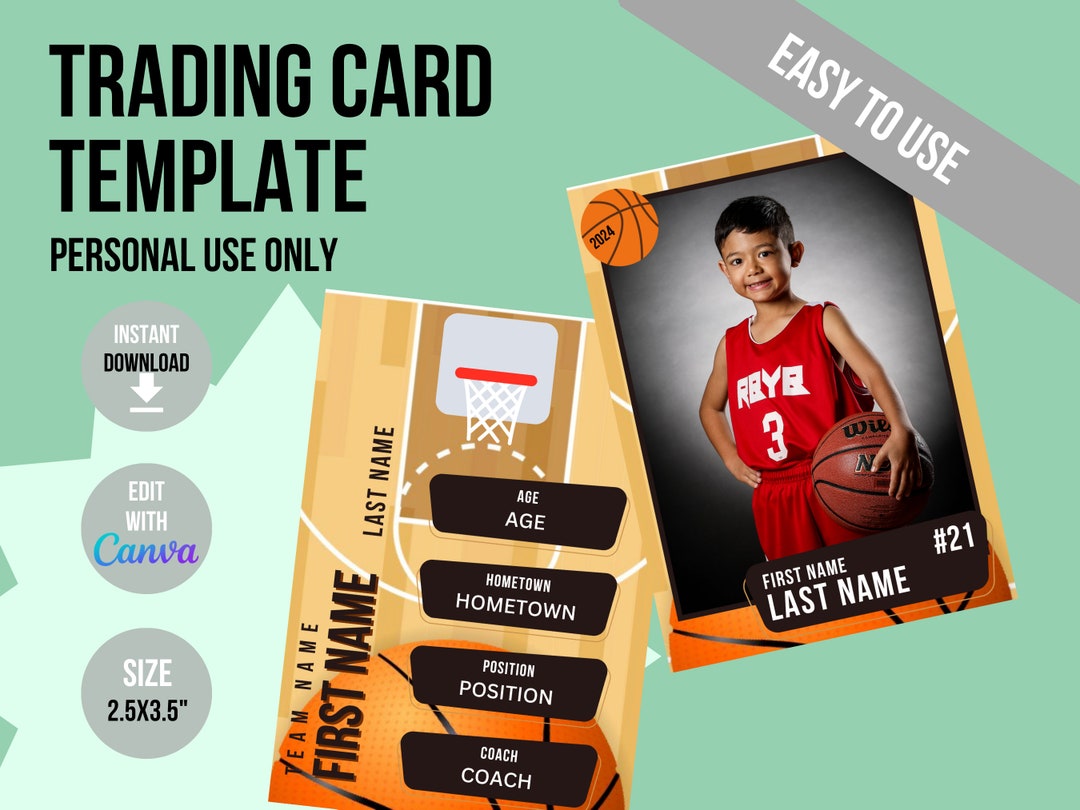 Custom Basketball Trading Card Template Youth Basketball Etsy Custom Basketball Trading Card Template Youth Basketball Etsy