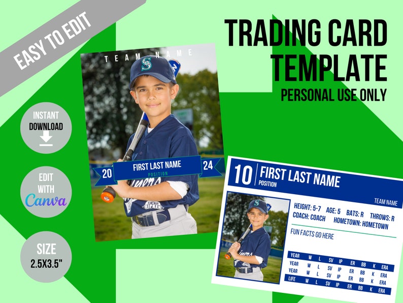 Custom Baseball Card Template, Trading Card Template, Unique Design