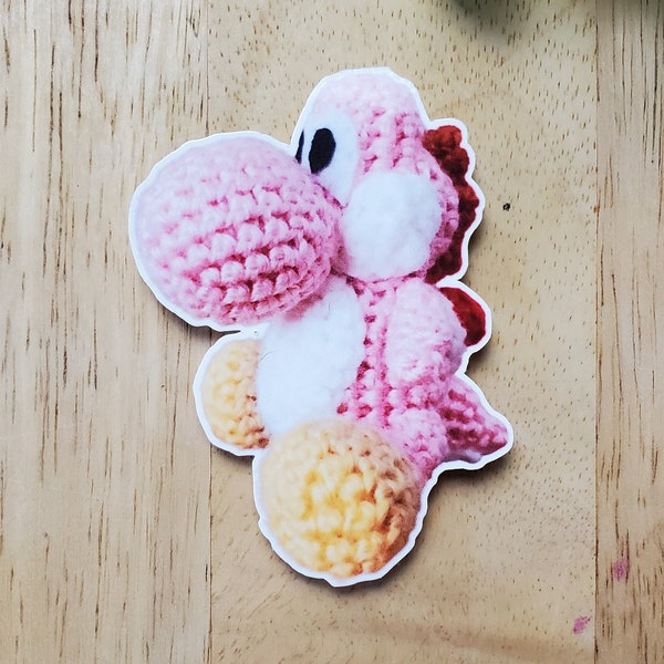 Pink Yoshi Sticker - Crochet Amigurumi-style Super Mario Sticker