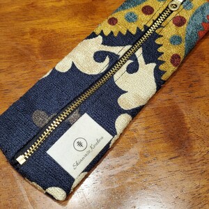 Blue fabric floral pencil case for office worker, drawing supplies, eyeglasses