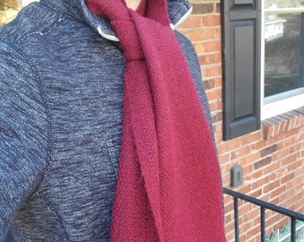 Handwoven Alpaca Wool Thin Scarf - Dark Red Cranberry