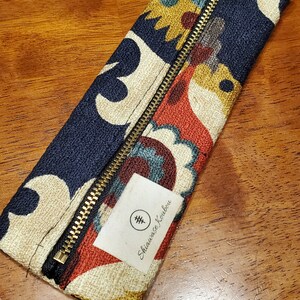 Blue fabric floral pencil case for office worker, drawing supplies, eyeglasses