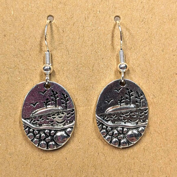 Ocean Lake Charm Earrings, Nature Jewelry, Vacation Silver Earring Jewelry