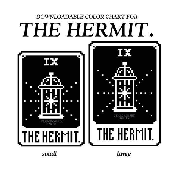 THE HERMIT Tarot Card color chart • digital download pdf color chart for knitting, crochet, cross stitch, embroidery