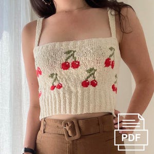 Cherry Bomb Crop • PDF knitting pattern • sleeveless tank crop top • cherry + daisy