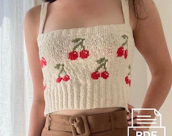 Cherry Bomb Crop • PDF knitting pattern • sleeveless tank crop top • cherry + daisy