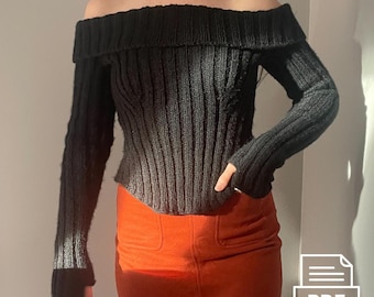Prima Pullover • PDF Strickanleitung Download für gerippten schulterfreier Pullover