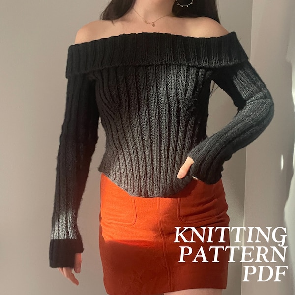 Prima Pullover • PDF knitting pattern download for off shoulder ribbed sweater