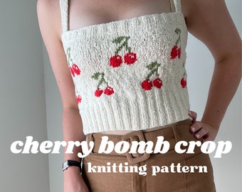 Cherry Bomb Crop • PDF knitting pattern • sleeveless tank crop top • cherry + daisy