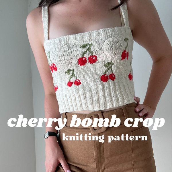 Cherry Bomb Crop • PDF knitting pattern • sleeveless tank crop top • cherry + daisy