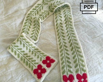 Patrón de tejido de bufanda de amapola • Colcha floral trenzada con colores inspirado en la colcha