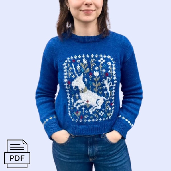 Unicorn Tapestry Sweater KNITTING PATTERN | colorwork medieval sweater pattern