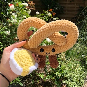 fluffy crochet pretzel with sauce plush