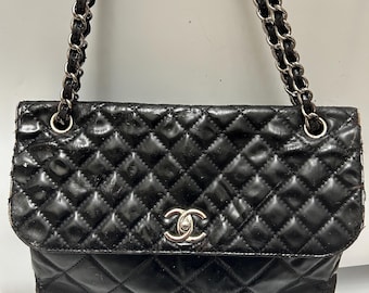 CHANEL Black  Flap Black Caviar Quilted Calfskin Shoulder or Handbag- Authenticity Card