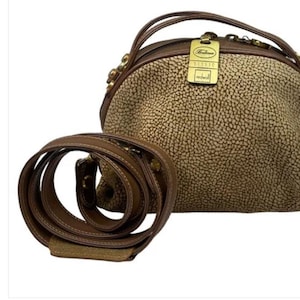 redwall BORBONESE(レッドウォールボルボネーゼ) ショルダーバッグ - ベージュ×ライトブラウン レザー Borbonese Redwall Suede Satchel – Brown Leather Trim Crossbody Bag