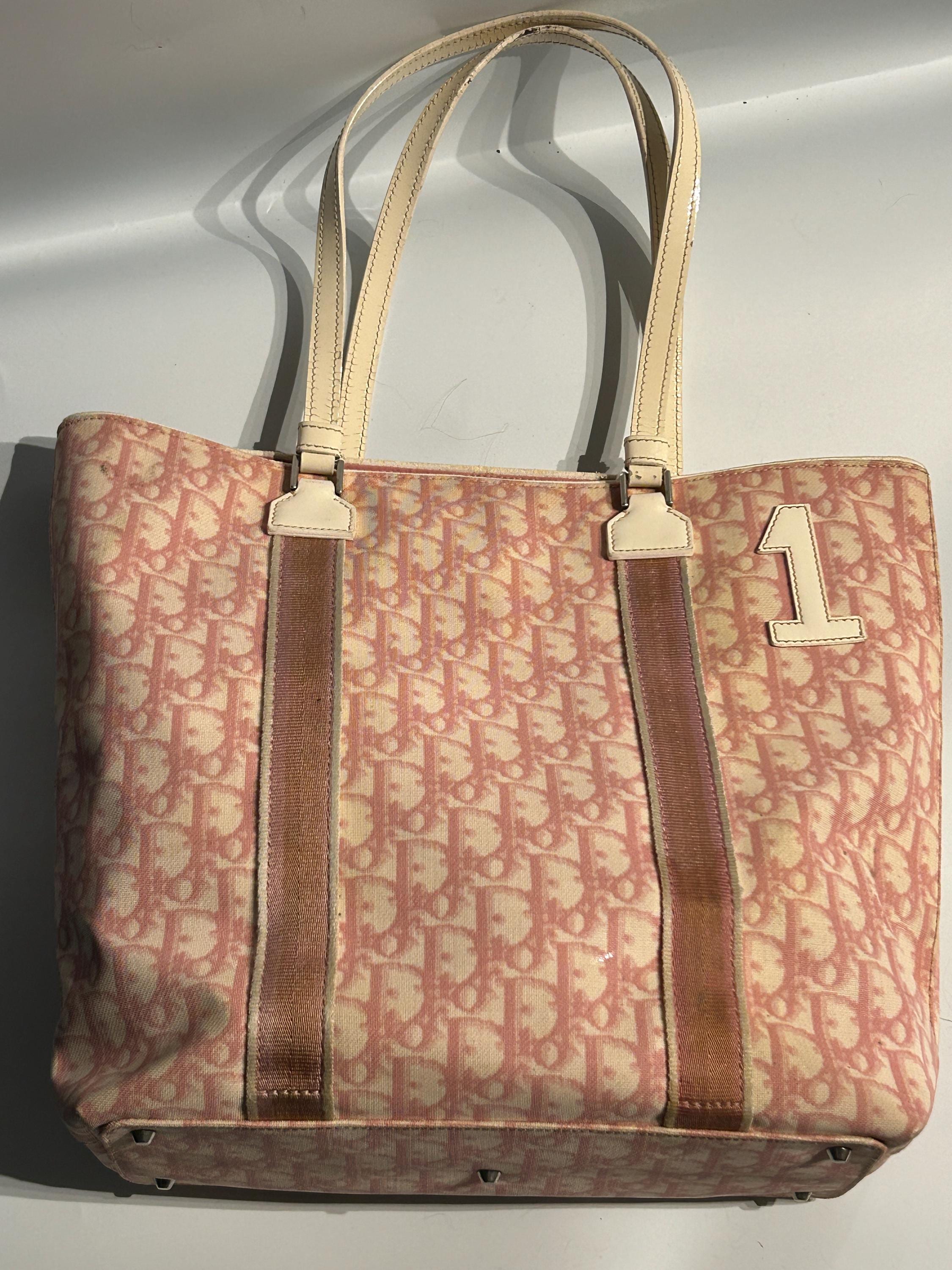 CHRISTIAN DIOR Pink Dior Emblem Patterned Trotter Tote Shoulder Bag