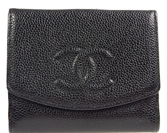 Cartera plegable de piel de caviar negro de CHANEL: monedero y tarjeteros