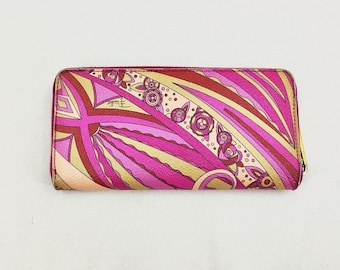 PUCCI Pink Pattern Classic Print Zip Around Clutch Wallet