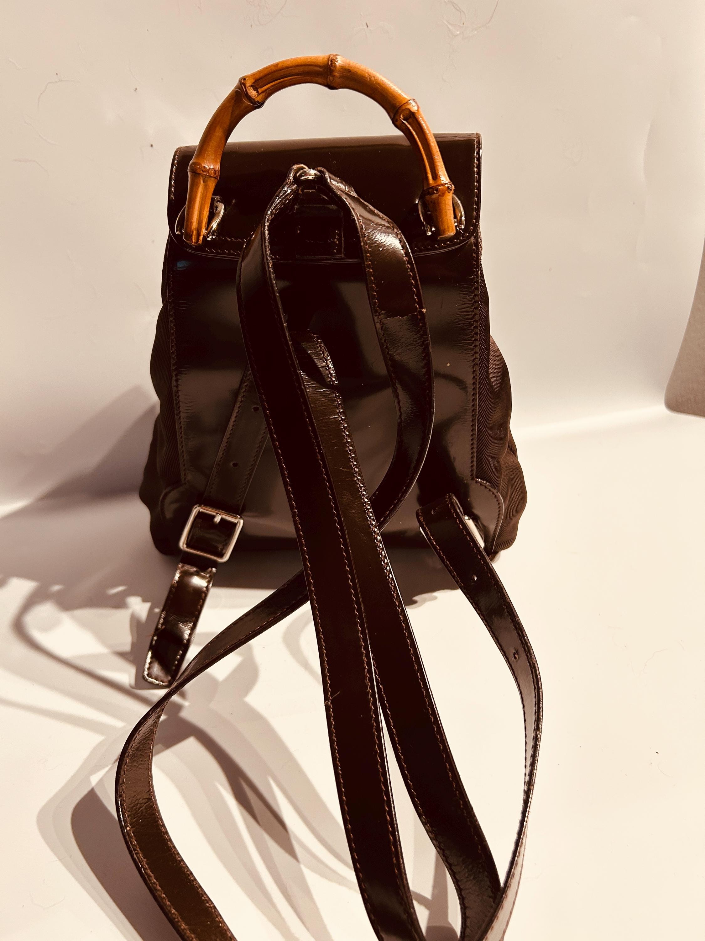Brown GUCCI Patent Leather Bamboo Backpack Gucci Bamboo Backpack 003 1998 0016 Brown Nylon Patent  main image 3
