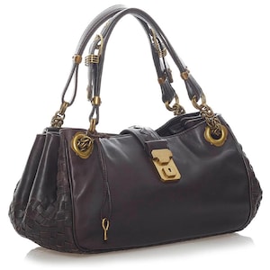 Bottega Veneta Nappa Intrecciato Leather Bag Chestnut Brown Dark Brown Double Handle Shoulder Bag with Key Like New Authentic Bag