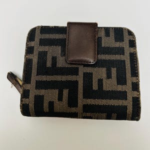 FENDI Zucca FF Logo Compact Zip Around Canvas and Leather Wallet