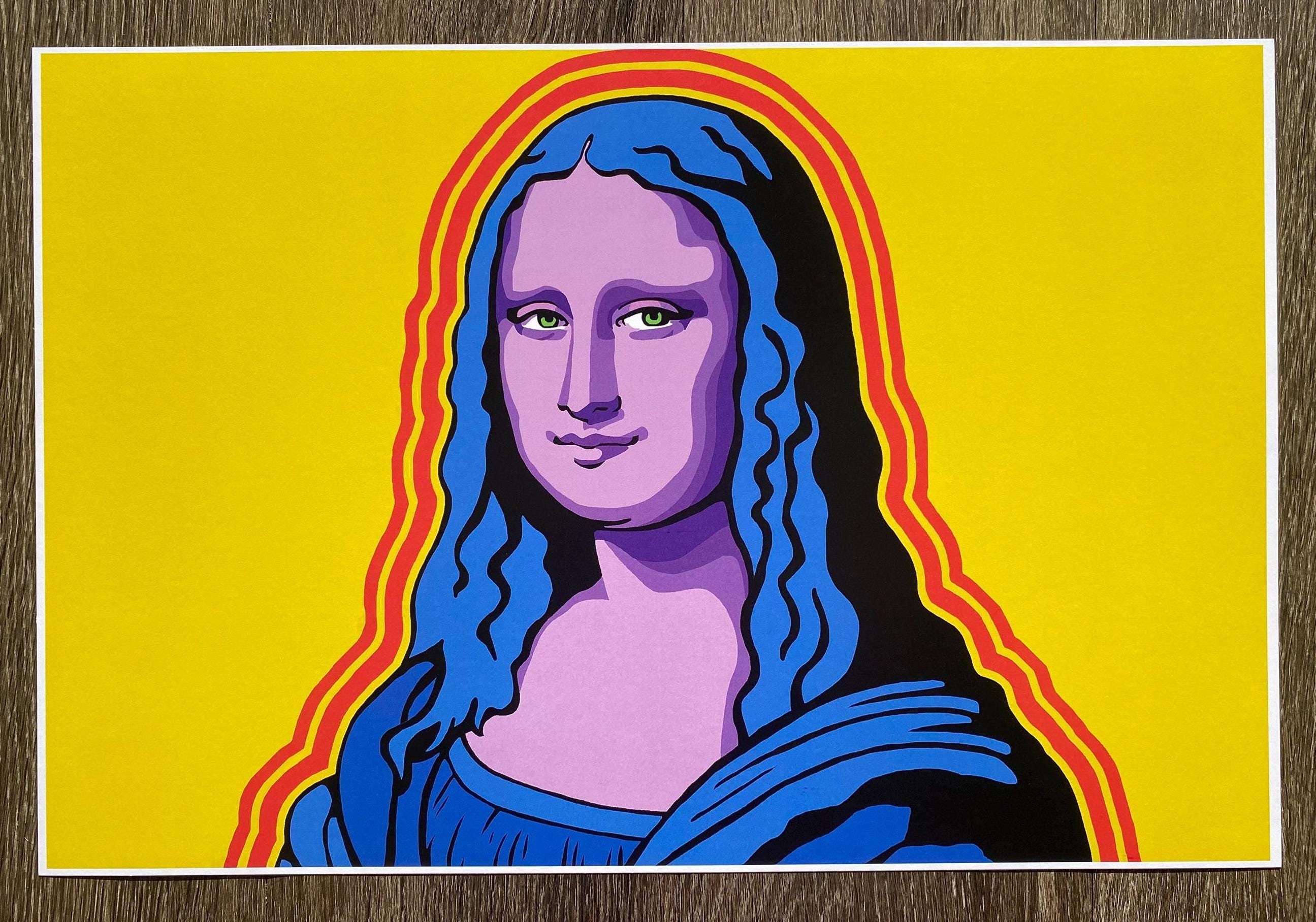 ブルーのモナリザのアートプリント：ポップアート・ルネッサンス風装飾
