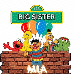 Camisetas personalizadas com personagens da família. Vila Sésamo. Camisetas de festa, camisetas de aniversário, camisetas de chá de bebê. Arquivo PNG editável. CANVA.