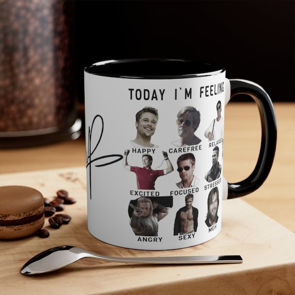 Brad Pitt Mug, Brad Pitt cadeau, Brad Pitt Merch, Brad Pitt Cup - Tasse à café Accent 11oz
