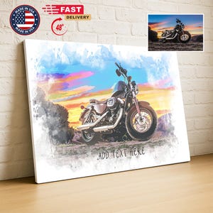 Custom Motorcycle Portrait from Photo, Watercolor portrait from Motorbike photo, Gift for Motor Lover, Motorcycle Canvas Wall Hanging Art