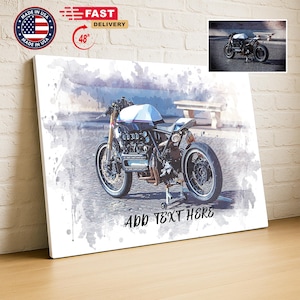 Custom Motorcycle Portrait Wall Art, Watercolor portrait from Motorbike photo, Naked Motor Watercolor Canvas Wall Art, Gift for Him