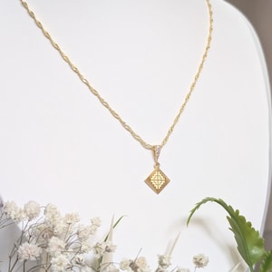 Paj Ntaub Diamond Necklace Hmong Inspired 18K Gold Plated