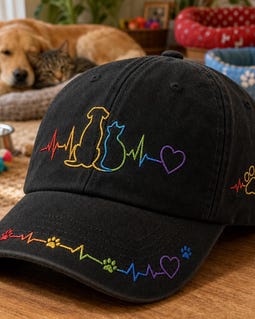 Custom Embroidered Rainbow Pet Baseball Cap, Dog and Cat Heartbeat Hat, Pet Lover Gift, Rainbow Paw Brim, Washed Black Cotton Twill By MoonloraBoho By MoonloraBoho Shop owned by Mcmillan 4 years on Etsy