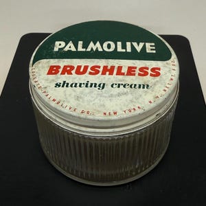 Vintage Palmolive Brushless Shaving Cream Ribbed Glass Jar 8oz Decor
