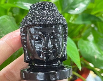 2.3"Natural Obsidian Quartz Crystal,Buddha head Carved,CrystalQuartz Skull,Hand carving,Home Decor,Crystal healing,Halloween Energy Gift 1PC