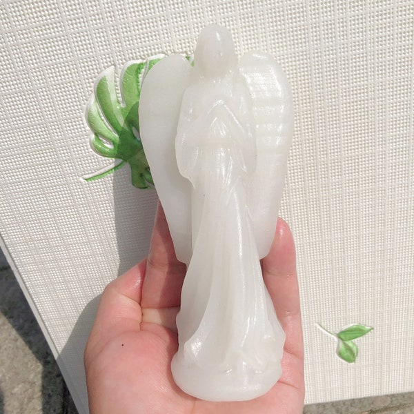 5.2"Natural White jade Quartz Crystal,Angel Carved,Crystal Quartz Skull,Hand carving,Home Decor,Crystal healing,Halloween EnergyGift 1pc