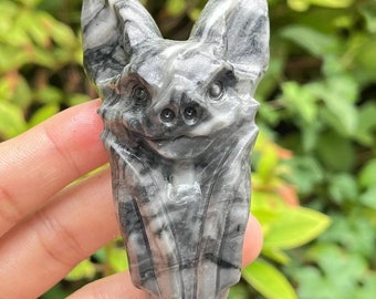 3.2"Natural Shellstone Quartz Crystal, Bat Carved ,Crystal Quartz Skull,Hand carving,Home Decor,Crystal healing,Halloween Energy Gift1pc