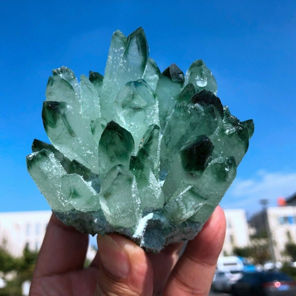 360g+ Green Ghost Crystal Cluster,Quartz Crystal Cluster,Crystal Point,VUG,Mineral Specimen,Crystal Heal,Energy Crystal,crystal chakra