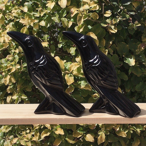 5''Natural Obsidian Carved Crow,Crystal Quartz Skull,Hand carving,Home Decor,Crystal healing,Halloween Gift 1PC