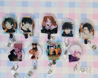 kawaii jujutsu kaisen acrylic badge reel / belt clip reel / 4cm