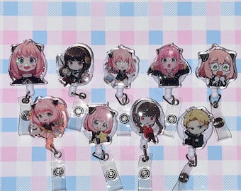 kawaii spy people belt clip badge reel / telepath girl / spy dad / assassin mom