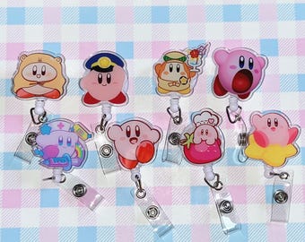 kawaii Kirby belt clip badge reel / poyo / acrylics / ID holder