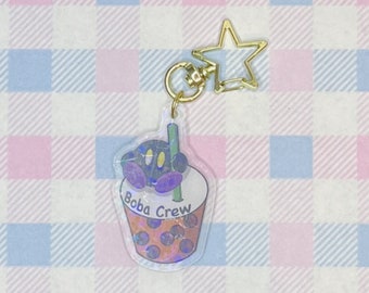 Kawaii Kirby keychain / holographic star / shadow Kirby boba tea