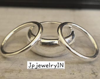 Sterling Silver Dome Ring Set of 3 Handmade Wide Band Chunky Boho Stacking Ring