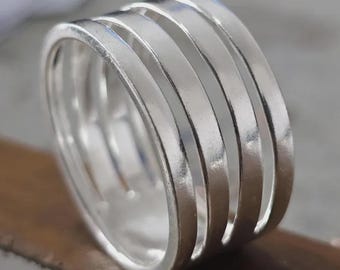 Sterling Silver Cigar Band Ring, Wide Cutout, Chunky Fidget Ring