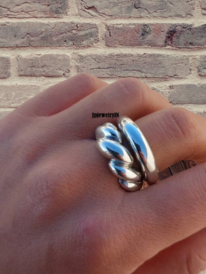 Twisted Dome Two Ring Chunky Dome Stackable Chunky Silver Ring ...