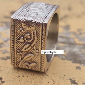 Sterling Silver Square Ring: Geometric Floral Wide Band Smooth Thick Statement Stacking Ring